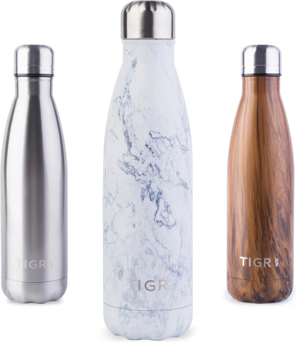 TIGR The Original - Drinkfles - Thermosfles - RVS - 500ml - Marmer - Met Afwasborstel 1 TIGR The Original - Drinkfles - Thermosfles - RVS - 500ml - Marmer - Met Afwasborstel
