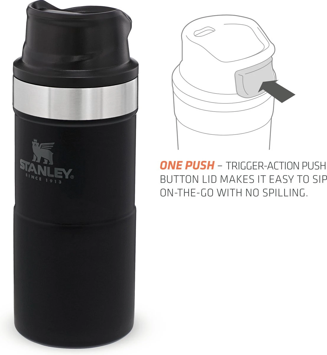 Stanley Trigger-Action Travel Mug 0.35L - Thermosfles - Matt Black 8 Stanley Trigger-Action Travel Mug 0.35L - Thermosfles - Matt Black - Afbeelding 8