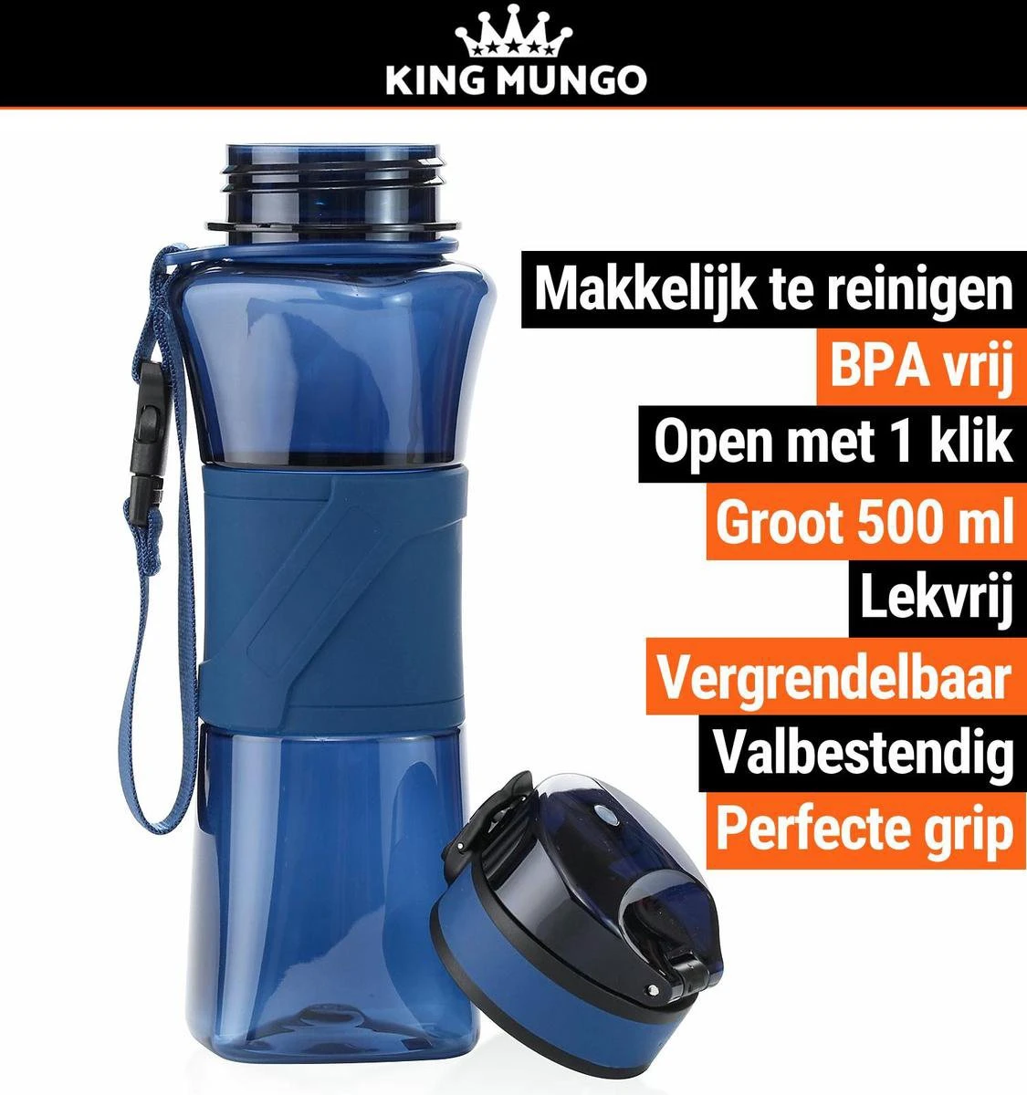 Drinkfles Herbruikbare Waterfles | 500 Ml Donker Blauw | Vaatwasserbestendig Drinkbus Bidon | King Mungo KMDF004 7 Drinkfles Herbruikbare Waterfles | 500 Ml Donker Blauw | Vaatwasserbestendig Drinkbus Bidon | King Mungo KMDF004 - Afbeelding 7
