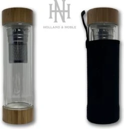 Holland & Noble - Thermo Theefles Met Zeef - 400 Ml Borosilicate Glas Dubbelwandig - Thee-infuser Met Bamboe Schroefdop Aan Beide Zijdes En Roestvrijstalen Zeef - Inclusief Neopreen Hoes -Ketelwinkel 1154x1200 2