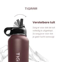 Tigrar - Waterfles Met Rietje - Drinkfles 1 Liter - Thermosfles - RVS - Rood - Incl. Extra Dop, 3 Rietjes En Reiniger -Ketelwinkel 1198x1200 1