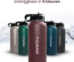 Tigrar - Waterfles Met Rietje - Drinkfles 1 Liter - Thermosfles - RVS - Rood - Incl. Extra Dop, 3 Rietjes En Reiniger -Ketelwinkel 1200x1021 1