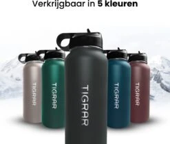 Tigrar - Drinkfles - Waterfles - Thermosfles 1 Liter - RVS - (Grafiet) Zwart - Incl. Extra Dop 3 Rietjes En Reiniger -Ketelwinkel 1200x1021 2