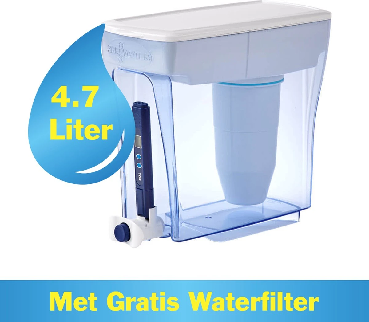 ZeroWater - 4,7 Liter Water Filter Kan - Met Gratis Waterfilter & TDS Meter - Kraantje 1 ZeroWater - 4,7 Liter Water Filter Kan - Met Gratis Waterfilter & TDS Meter - Kraantje