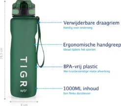 TIGR The Athlete - Drinkfles - Waterfles Met Fruit Filter - 1000ml - Groen - Met Mengbal Voor Shakes -Ketelwinkel 1200x1049 1