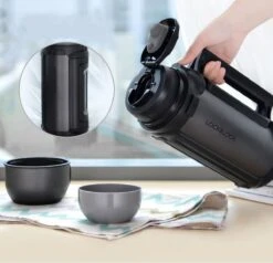 Lock&Lock Thermoskan - Isoleerkan - Thee En Koffie - Lekvrij - 1,5 Liter - RVS - Inklapbaar Handvat - Zwart -Ketelwinkel 1200x1155