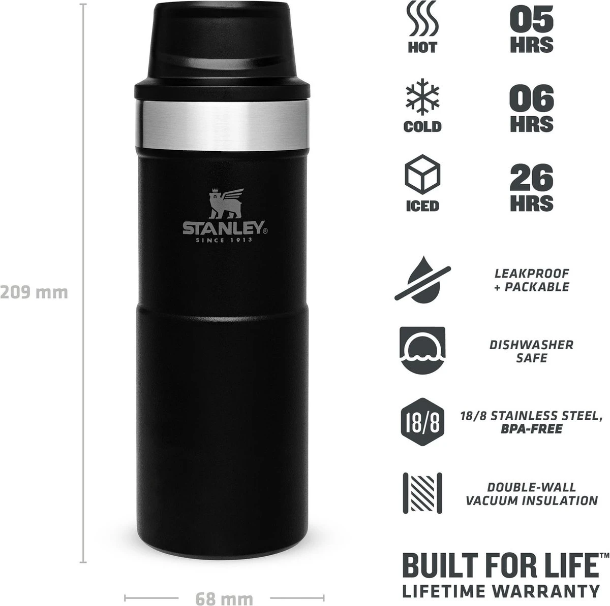 Stanley Trigger-Action Travel Mug 0.35L - Thermosfles - Matt Black 15 Stanley Trigger-Action Travel Mug 0.35L - Thermosfles - Matt Black - Afbeelding 15