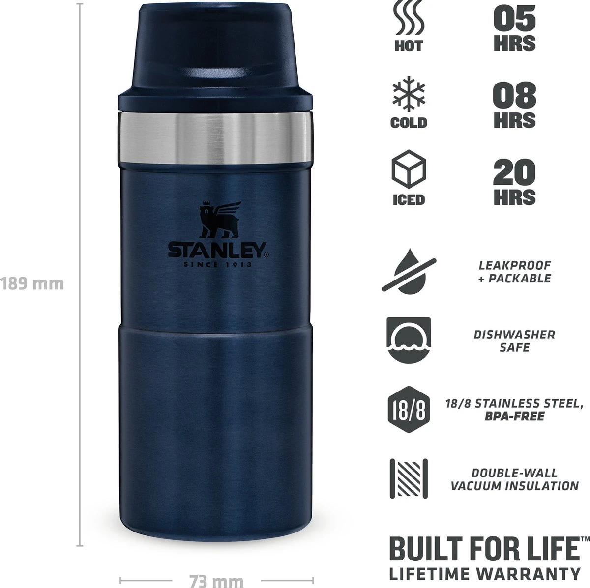 Stanley Classic Trigger-Action Thermosfles - 0.35L- Nightfall 4 Stanley Classic Trigger-Action Thermosfles - 0.35L- Nightfall - Afbeelding 4