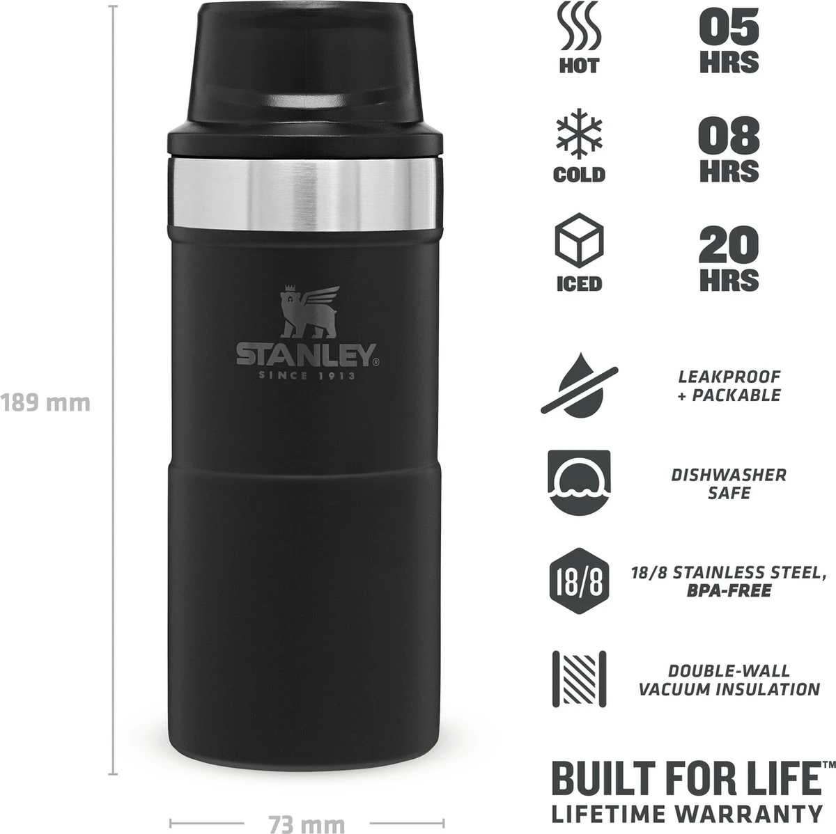 Stanley Trigger-Action Travel Mug 0.35L - Thermosfles - Matt Black 19 Stanley Trigger-Action Travel Mug 0.35L - Thermosfles - Matt Black - Afbeelding 19