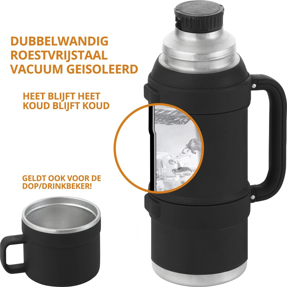 MacGyver RVS Thermoskan 1.5 Ltr – RVS Thermosbeker 0,55 Ltr - Langdurig Warm/koud - Zwart 6 MacGyver RVS Thermoskan 1.5 Ltr – RVS Thermosbeker 0,55 Ltr - Langdurig Warm/koud - Zwart - Afbeelding 6