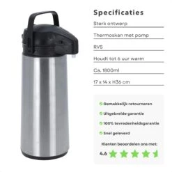 Cheqo® Thermos Pomp - 1.8L Roestvrij Staal - Isoleerkan Met Pomp - Thermoskan Met Pomp - Zwarte Dop & Handvat - Houdt 6 Uur Warm - 1800ml - Afmeting 17x14x36cm 8 Cheqo® Thermos Pomp - 1.8L Roestvrij Staal - Isoleerkan Met Pomp - Thermoskan Met Pomp - Zwarte Dop & Handvat - Houdt 6 Uur Warm - 1800ml - Afmeting 17x14x36cm -Ketelwinkel 1200x1200 173