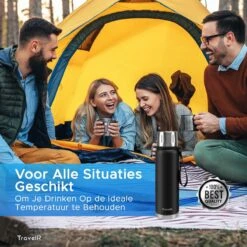 TravelR Thermosfles - Thermoskan - Drinkfles - Isoleerfles - BPA Vrij - Roestvrij Staal - 750 ML - Mat Zwart -Ketelwinkel 1200x1200 210