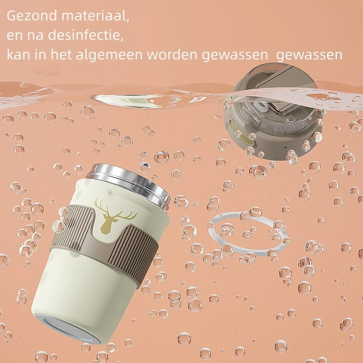 Floraweg Cup - Drinkbeker To GO- Lekvrij Dubbelwandig ,RVS 316, Thermosbeker Koffiebeker- Koffie En Thee - 400ml Waarschuw En Koud Drankje- Grijs 3 Floraweg Cup - Drinkbeker To GO- Lekvrij Dubbelwandig ,RVS 316, Thermosbeker Koffiebeker- Koffie En Thee - 400ml Waarschuw En Koud Drankje- Grijs - Afbeelding 3