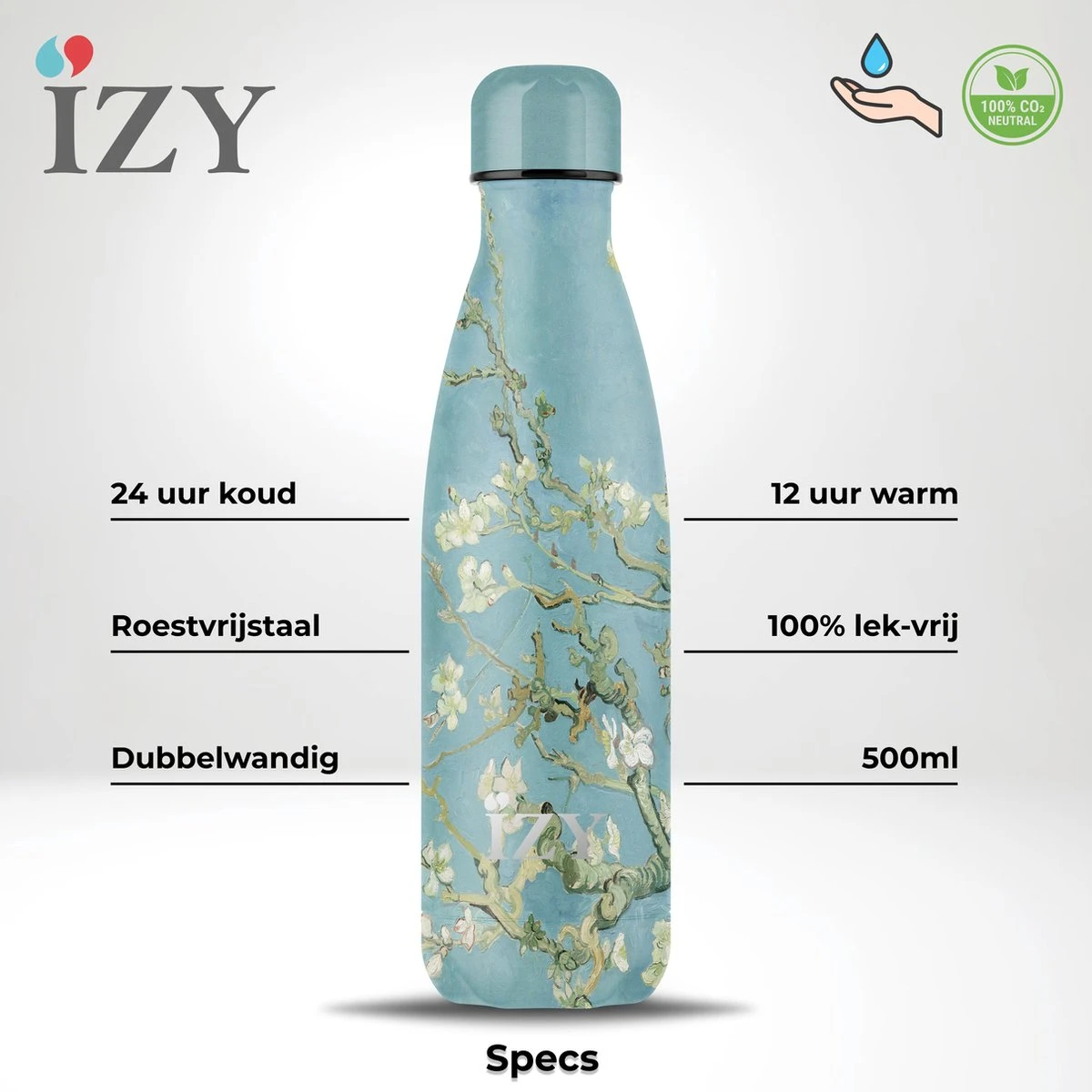 IZY Bottles X Van Gogh Museum - Amandelbloesem | 500 ML | Thermosfles | Drinkfles | Waterfles | Schoolfles | Isoleerfles | Beker | Drinkbeker | Koud | Warm | Fles | Back To School | 500ml 2 IZY Bottles X Van Gogh Museum - Amandelbloesem | 500 ML | Thermosfles | Drinkfles | Waterfles | Schoolfles | Isoleerfles | Beker | Drinkbeker | Koud | Warm | Fles | Back To School | 500ml - Afbeelding 2