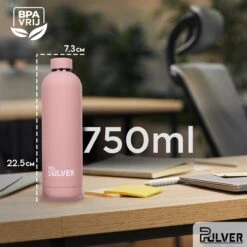 Pulver - RVS Thermosfles / Drinkfles – BPA Vrij – 750 Ml - Waterfles Met Draaidop – Drinkfles – Dubbele Isolatie - Rubberen Coating- Licht Roze -Ketelwinkel 1200x1200 389