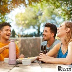 Pulver - RVS Thermosfles / Drinkfles – BPA Vrij – 750 Ml - Waterfles Met Draaidop – Drinkfles – Dubbele Isolatie - Rubberen Coating- Licht Roze -Ketelwinkel 1200x1200 390