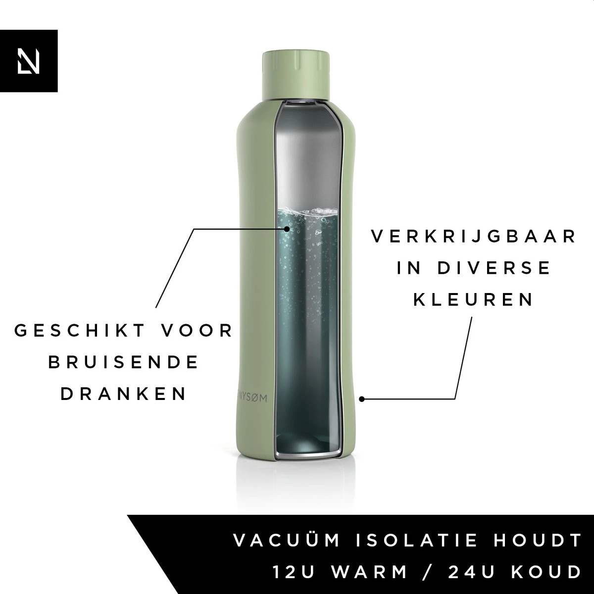 LARS NYSØM Roestvrijstalen Drinkfles 'Bølge' 750ml Sage 5 LARS NYSØM Roestvrijstalen Drinkfles 'Bølge' 750ml Sage - Afbeelding 5