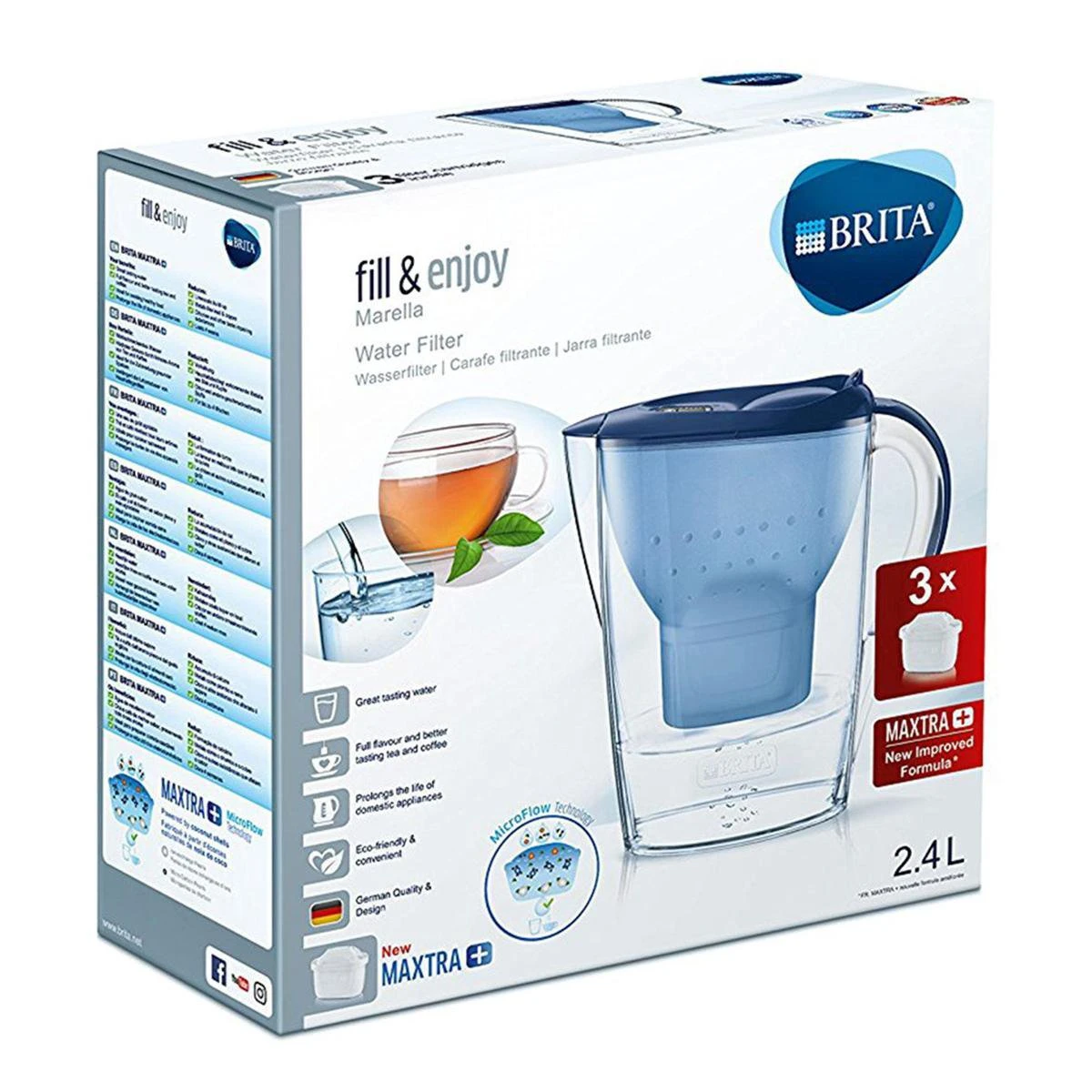 BRITA - Waterfilterkan Marella Cool - Blauw - 2,4L + 3 MAXTRA+ Waterfilterpatronen 3 BRITA - Waterfilterkan Marella Cool - Blauw - 2,4L + 3 MAXTRA+ Waterfilterpatronen - Afbeelding 3