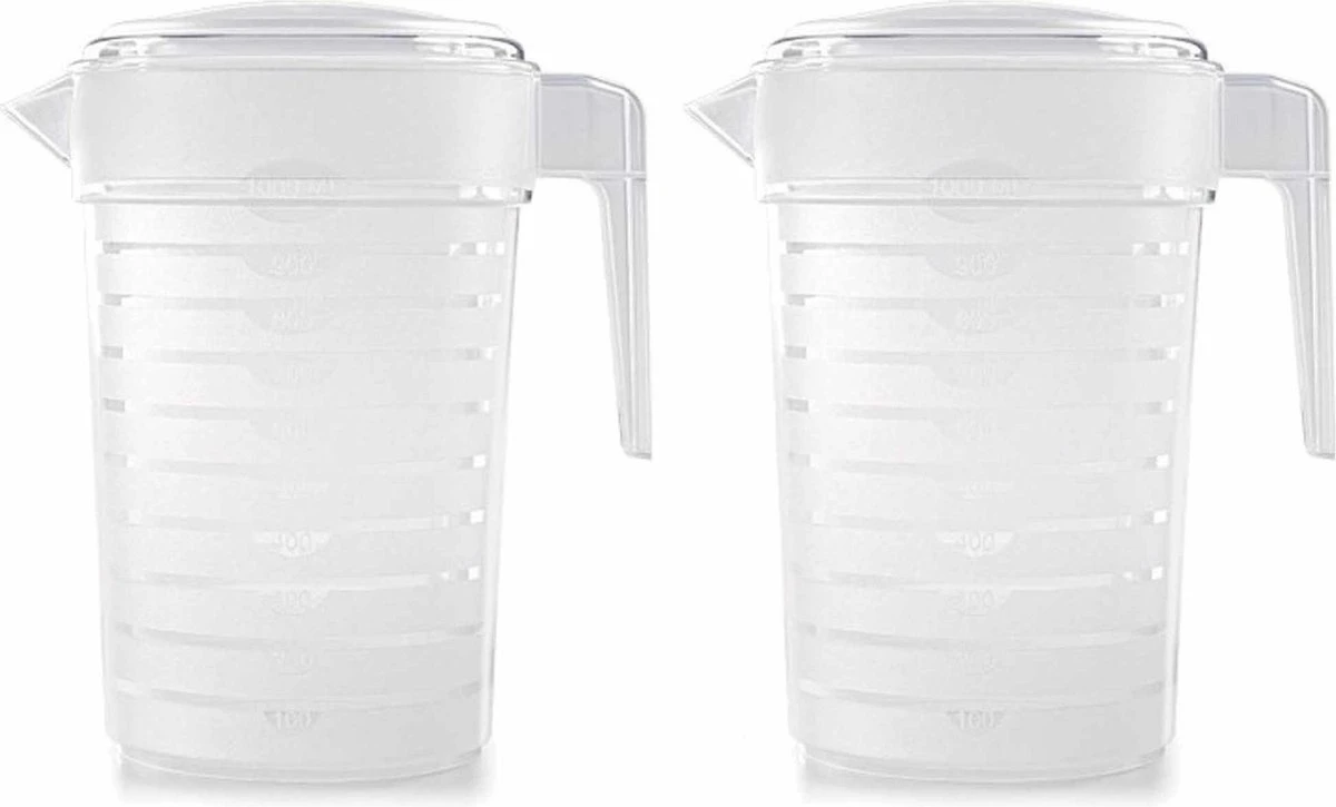 Merkloos Pakket Van 2x Stuks Kunststof Schenkkannen/waterkannen Van 2 Liter - 2000 Ml - Feest/partij/zomer 1 Merkloos Pakket Van 2x Stuks Kunststof Schenkkannen/waterkannen Van 2 Liter - 2000 Ml - Feest/partij/zomer