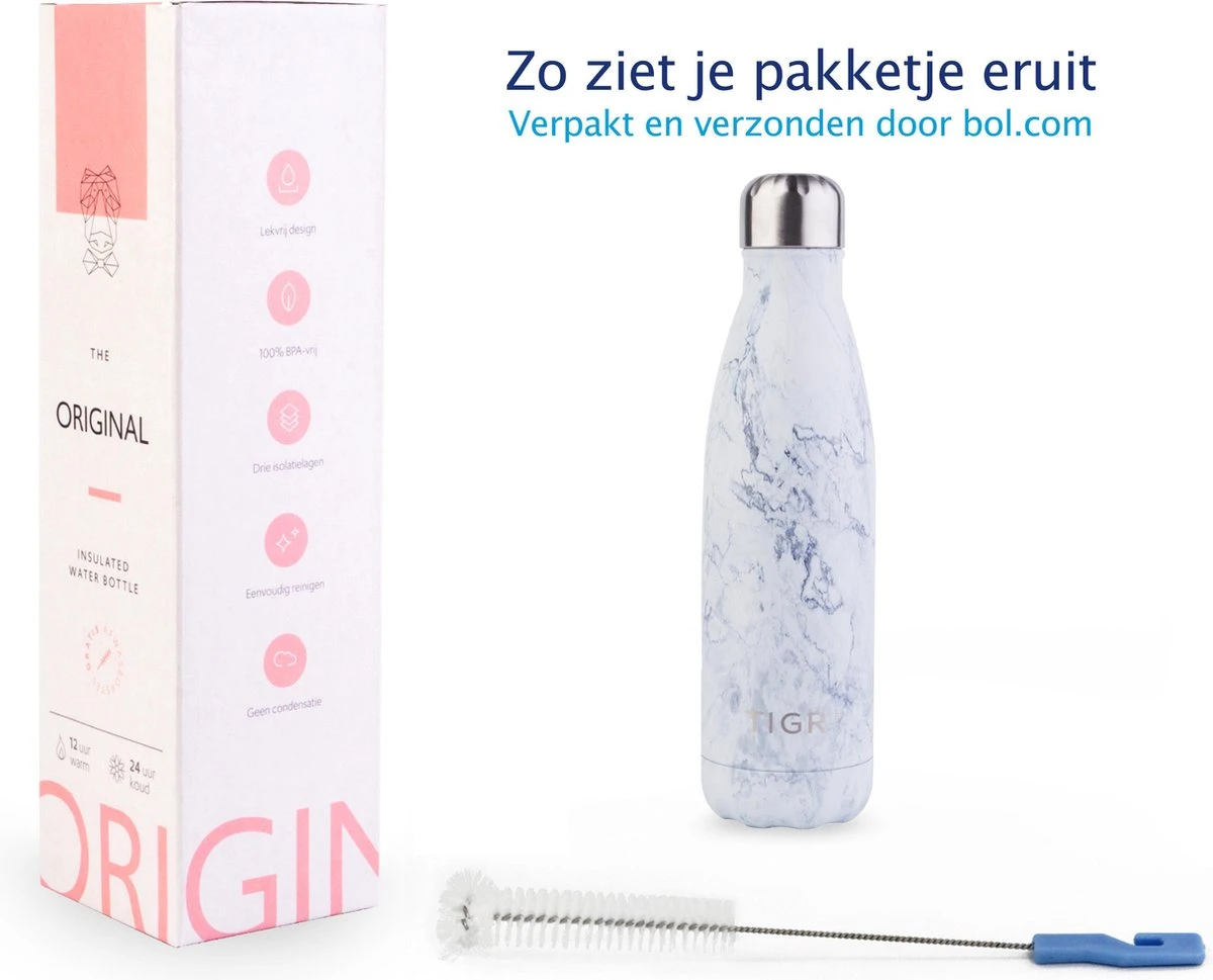 TIGR The Original - Drinkfles - Thermosfles - RVS - 500ml - Marmer - Met Afwasborstel 3 TIGR The Original - Drinkfles - Thermosfles - RVS - 500ml - Marmer - Met Afwasborstel - Afbeelding 3