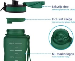 TIGR The Athlete - Drinkfles - Waterfles Met Fruit Filter - 1000ml - Groen - Met Mengbal Voor Shakes -Ketelwinkel 1200x983 1