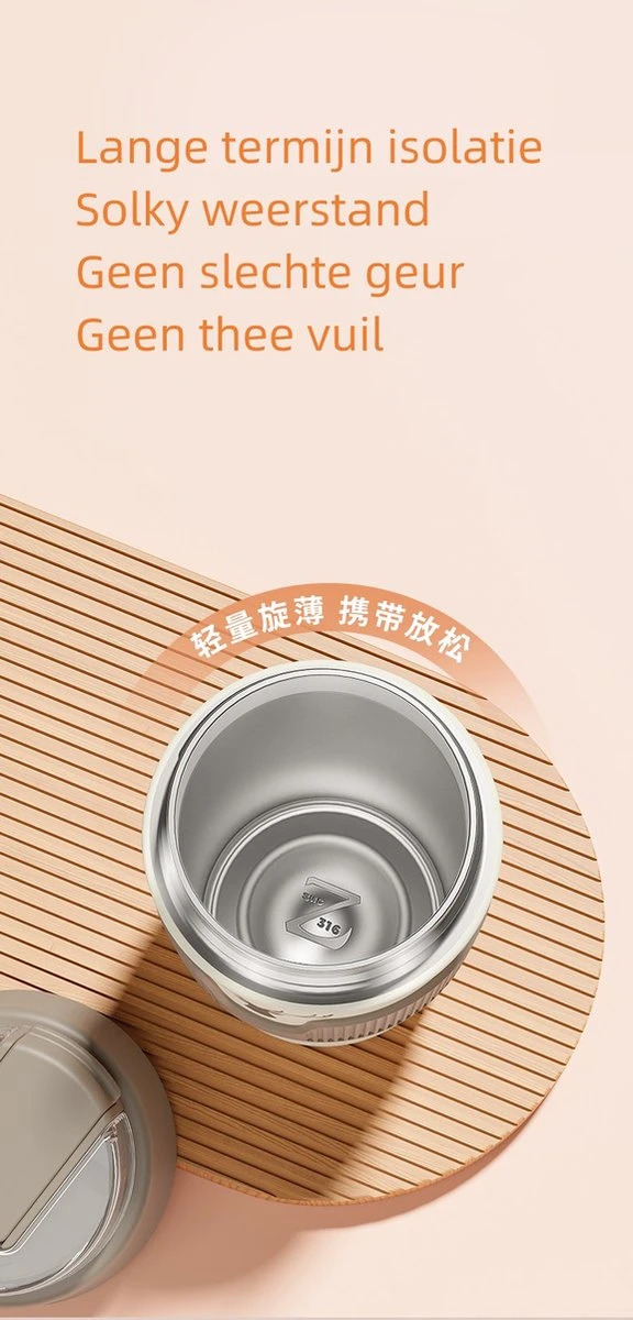 Floraweg Cup - Drinkbeker To GO- Lekvrij Dubbelwandig ,RVS 316, Thermosbeker Koffiebeker- Koffie En Thee - 400ml Waarschuw En Koud Drankje- Grijs 2 Floraweg Cup - Drinkbeker To GO- Lekvrij Dubbelwandig ,RVS 316, Thermosbeker Koffiebeker- Koffie En Thee - 400ml Waarschuw En Koud Drankje- Grijs - Afbeelding 2