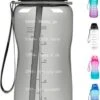 FLOOQ Motivatie Waterfles Zwart - 2 Liter Drinkfles - BPA Vrij - Waterfles Met Tijdsmarkering