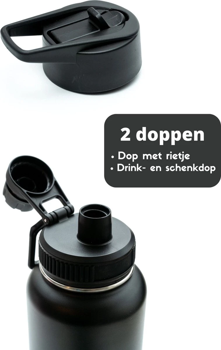Thermosfles - Onyx Black - 1 Liter - Extra Dop Met Rietje & Drinktuit - Thermosflessen - Isoleerfles - BPA Vrij - Lekvrij - Thermoskan - Isoleerbeker - Thermosbeker 4 Thermosfles - Onyx Black - 1 Liter - Extra Dop Met Rietje & Drinktuit - Thermosflessen - Isoleerfles - BPA Vrij - Lekvrij - Thermoskan - Isoleerbeker - Thermosbeker - Afbeelding 4