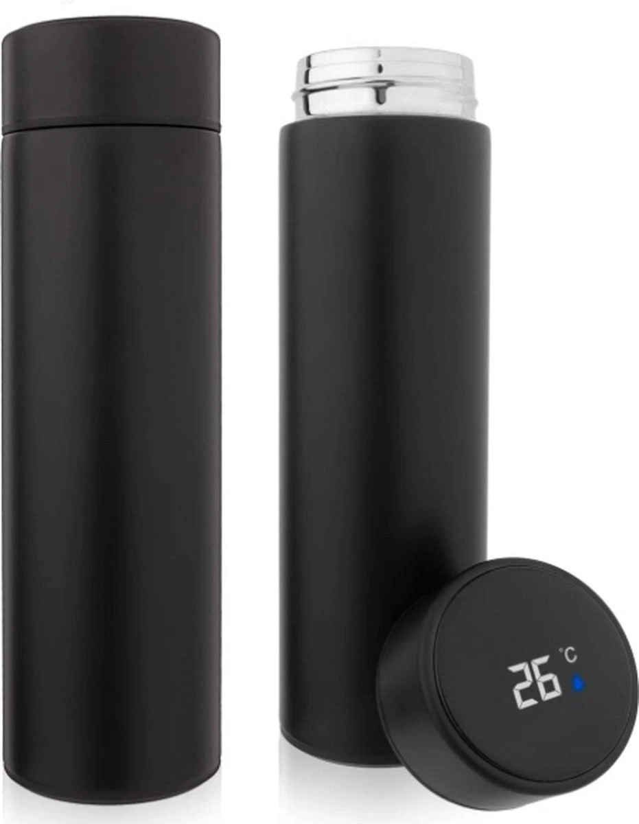 YUNICS® Thermoskan - Met Smart Temperatuur Display - Thermos - Thermosfles - Thermosbeker - Thermofles - Isoleerfles - Travel Mug - RVS - Zwart 1 YUNICS® Thermoskan - Met Smart Temperatuur Display - Thermos - Thermosfles - Thermosbeker - Thermofles - Isoleerfles - Travel Mug - RVS - Zwart